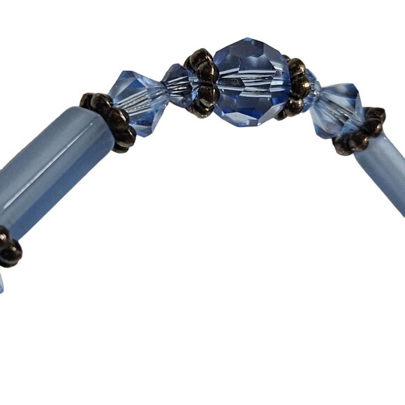 Vintage Blue Crystal Beaded Bracelet Toggle Clasp Retro Fashion Jewelry Women - Picture 3 of 4